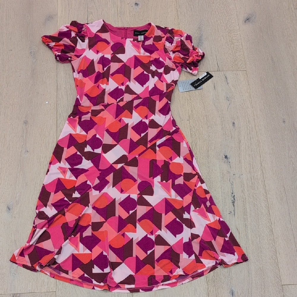 Donna Morgan Vibrant Pink and Red Patterned Midi Dress